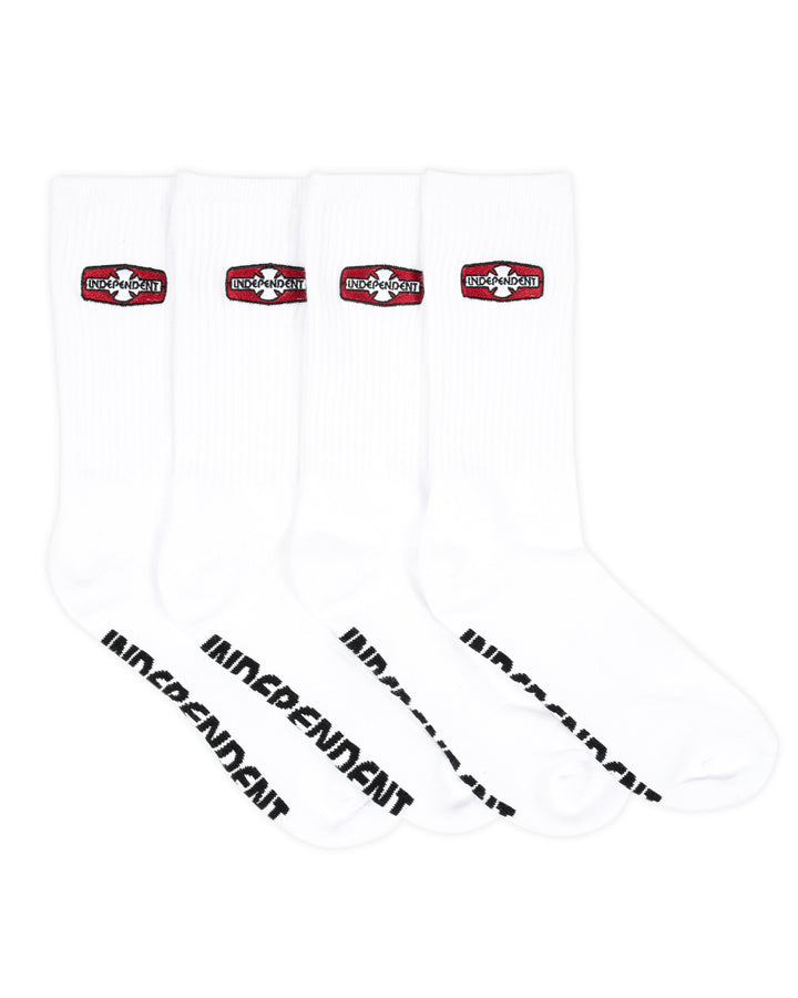Indy Socks 4 Pack O.G.B.C RIGID White Crew Size 6-10 Independent Skateboard Sox