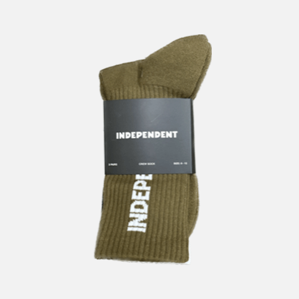 Indy Socks 3 Pack ITC Grind Crew White-GRV-Black Size 6-12 Independent Skate Sox