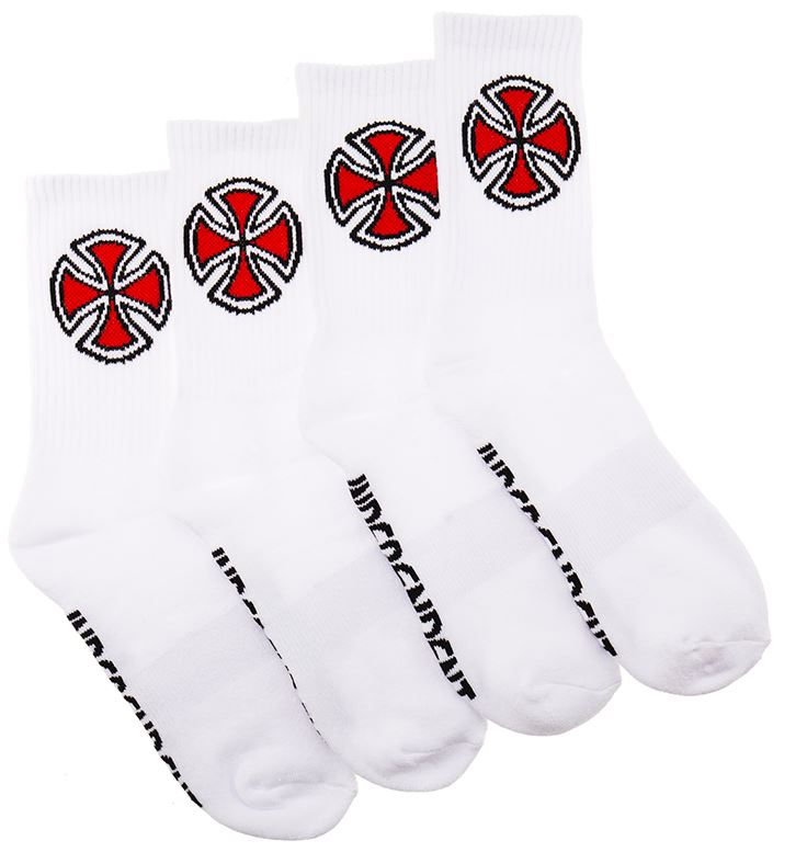 Indy Socks 4 Pack White OG Cross Crew Size 6-10 Mens Independent Skateboard Sox