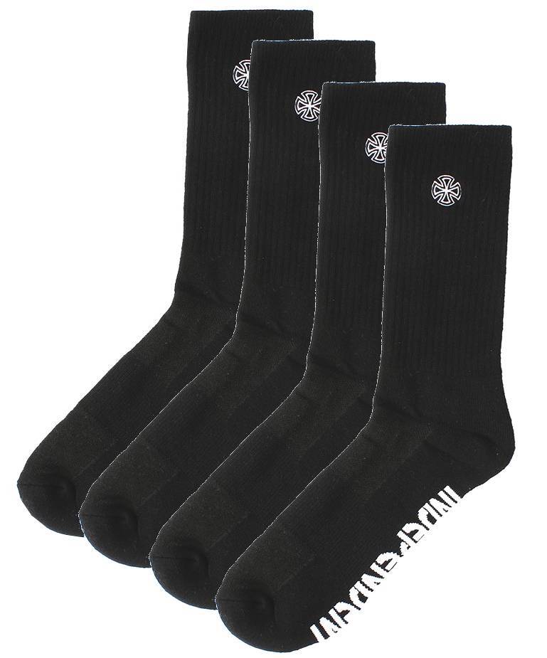 Indy Socks 4 Pack CROSS Embroidery BLACK Size 6-10 Independent Skateboard Sox