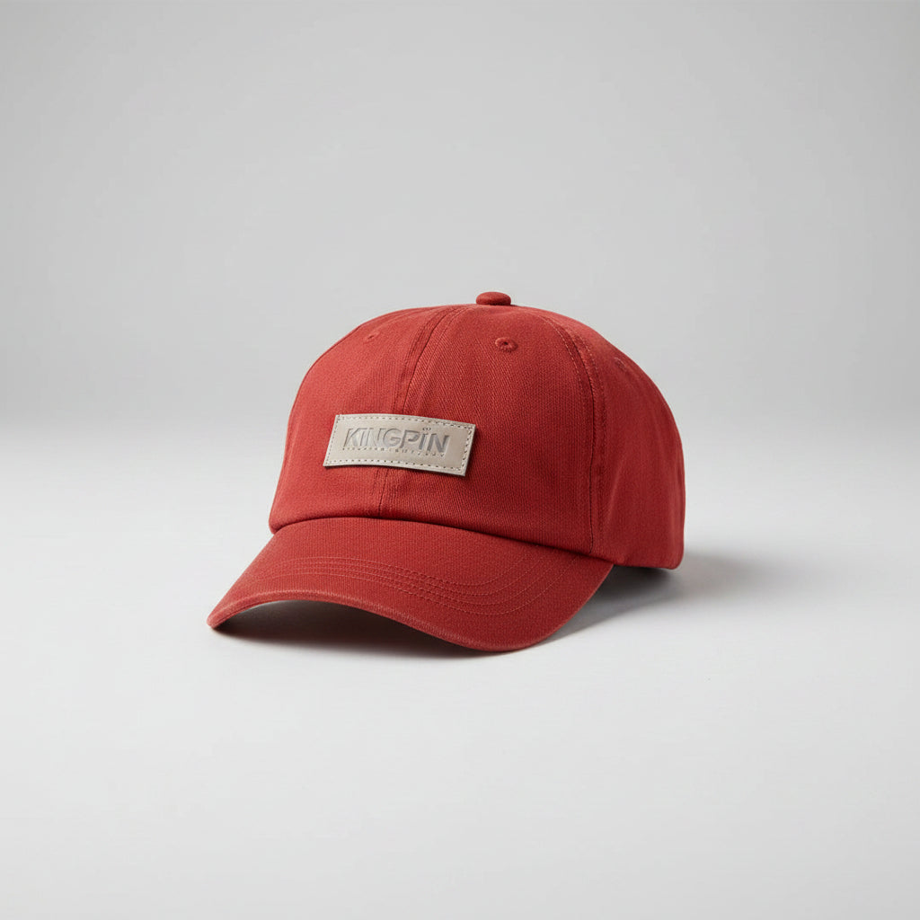 Kingpin Skate Supply Cap Leather Patch Ruby Red Jockey Snapback Skateboard Hat