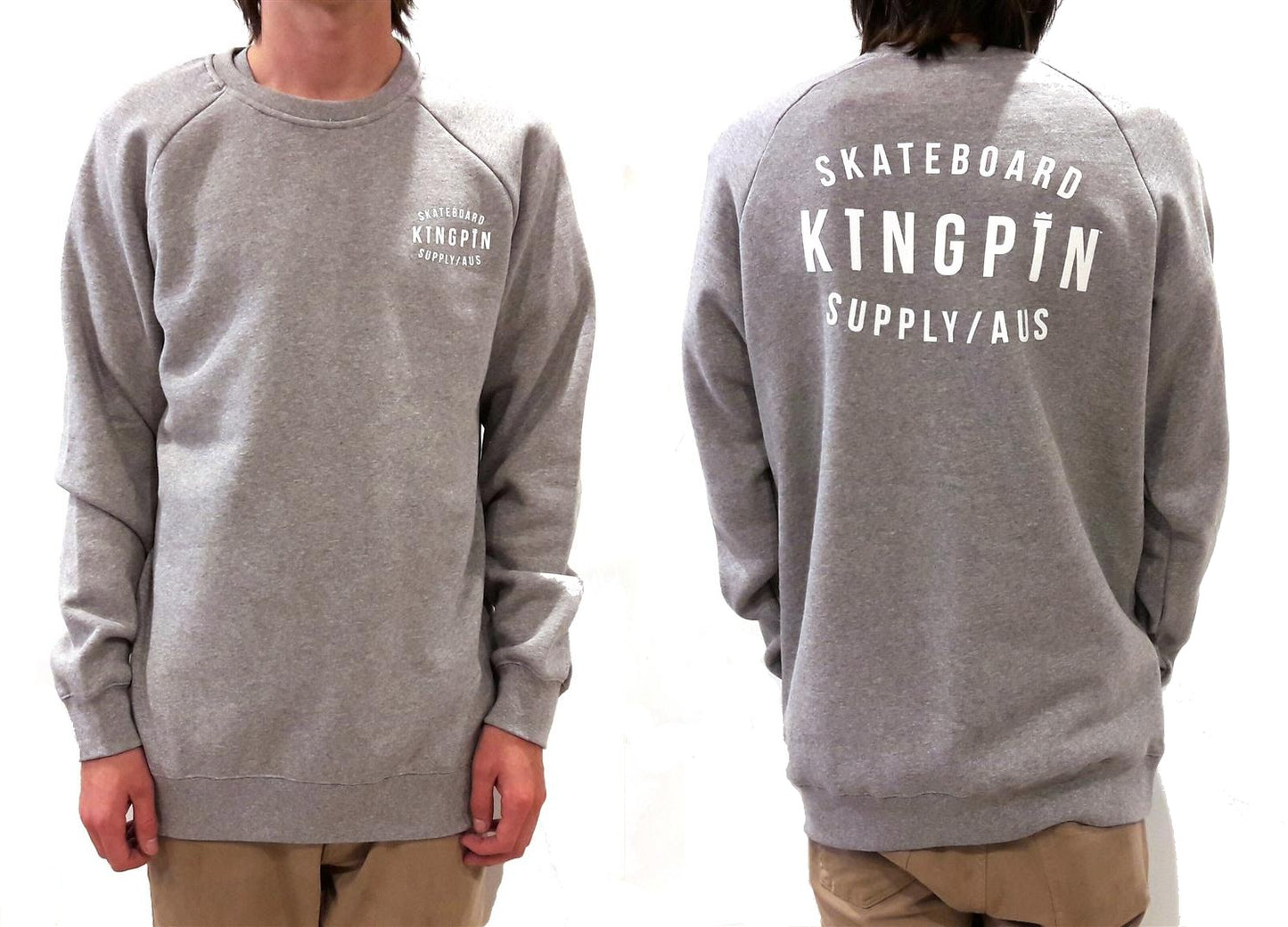 Kingpin Skate Supply Crew Retro Heather Grey Skateboard Jumper Sweater Pullover
