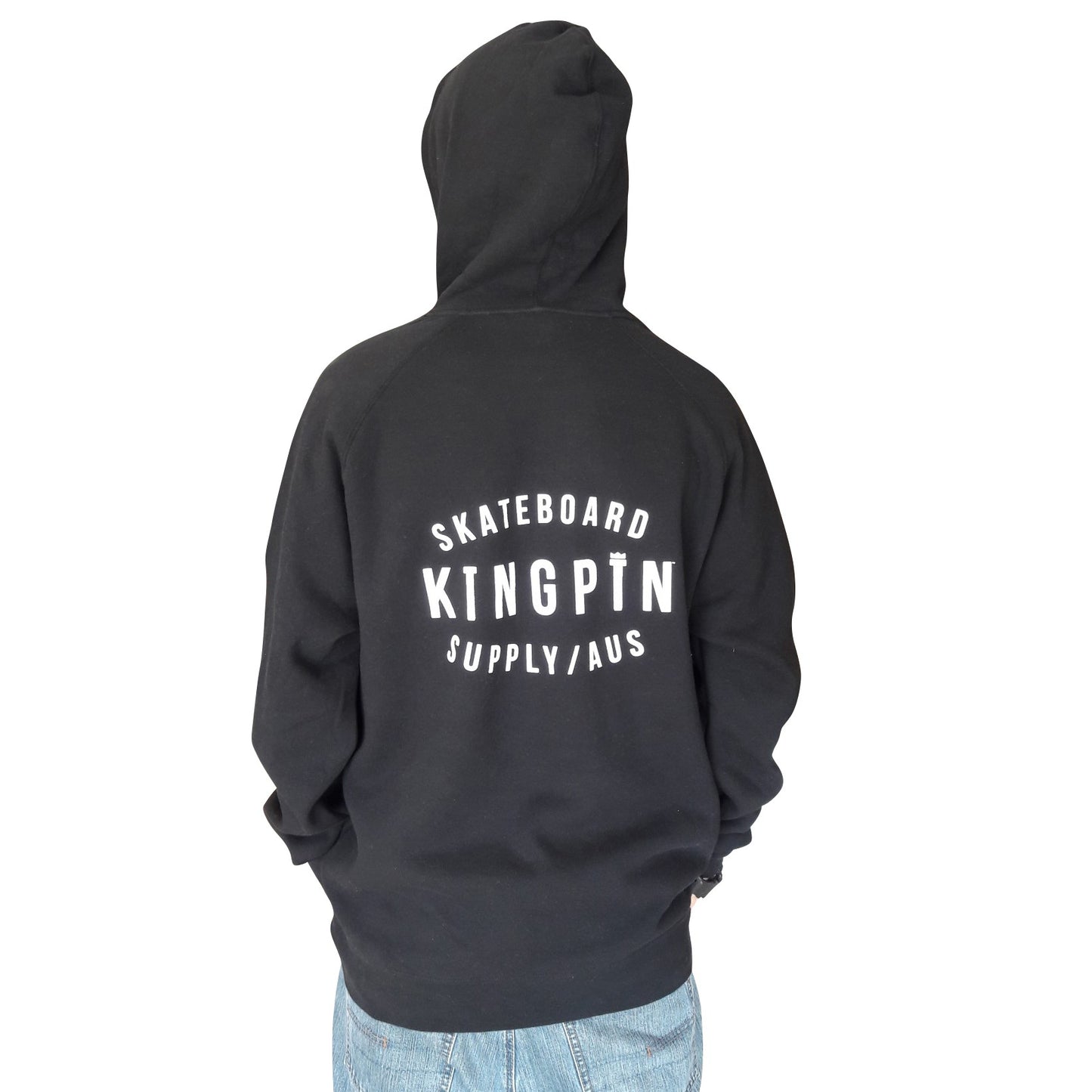 KINGPIN Skate Supply Hood Zip Up Retro Black Skateboard Hoody