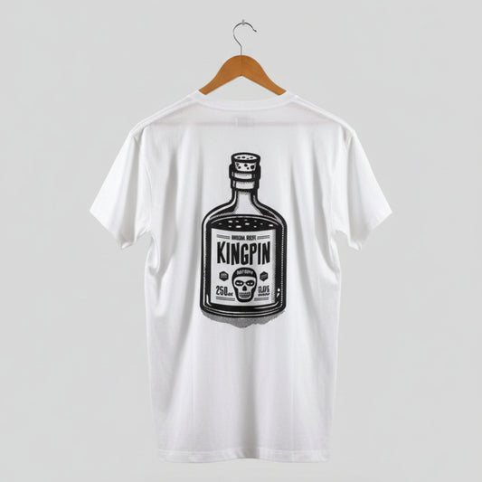 Kingpin Skate Supply bottle Tee in white - A Skateboard T-Shirt from the best skate shop near me sydney melbourne australia