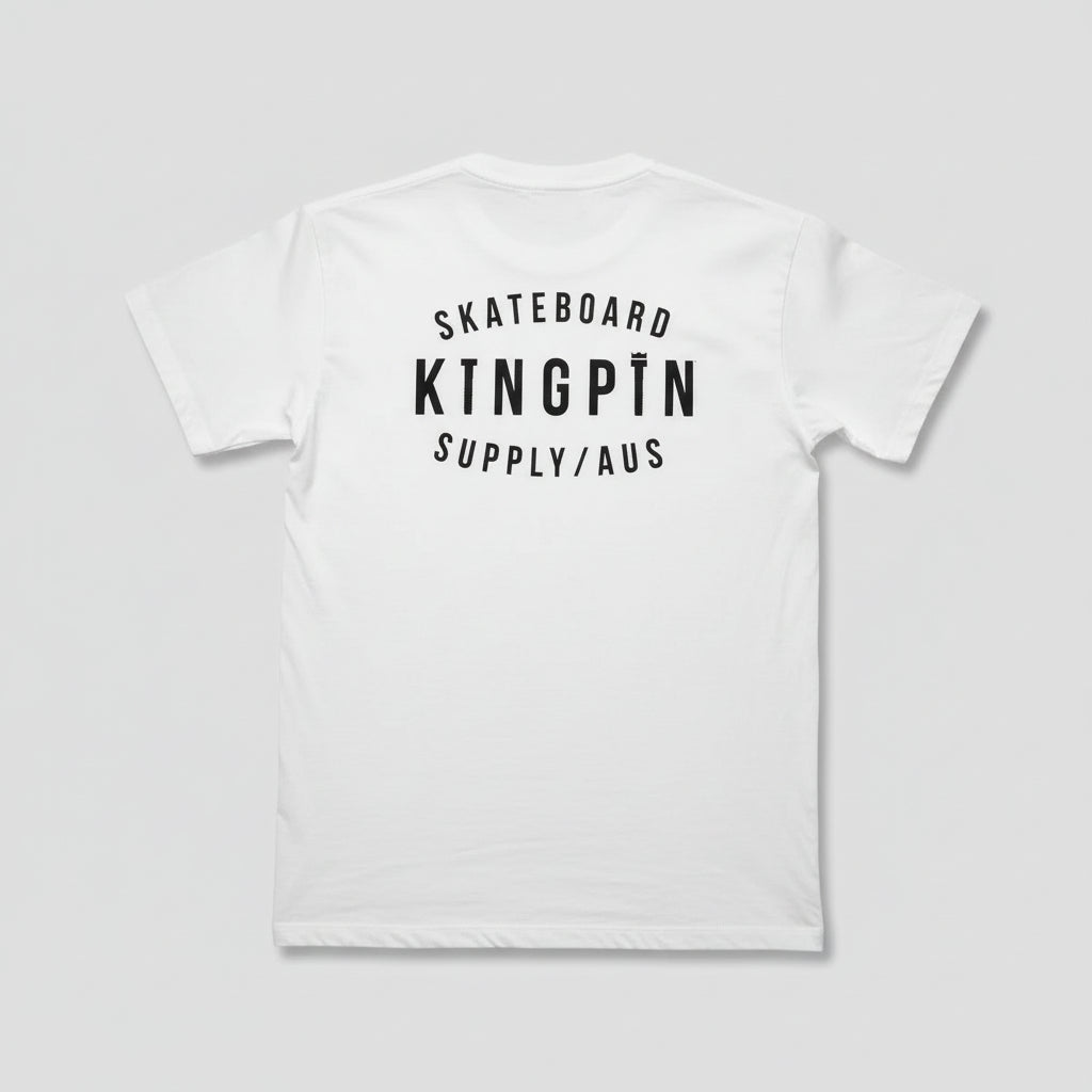 Kingpin Skate Supply Retro Tee in white - A Skateboard T-Shirt from the best skate shop near me sydney melbourne australia