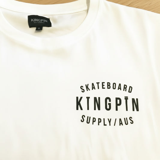 Kingpin Skate Supply Retro Tee in white - A Skateboard T-Shirt from the best skate shop near me sydney melbourne australia