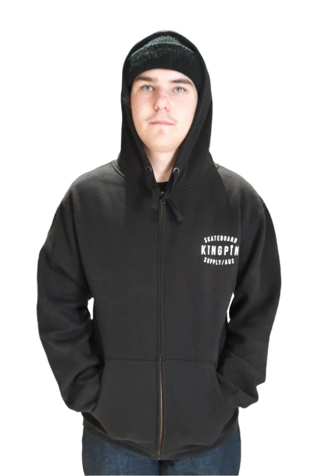 Kingpin Skate Supply Zip Up Hood Retro Black Skateboard Hoody