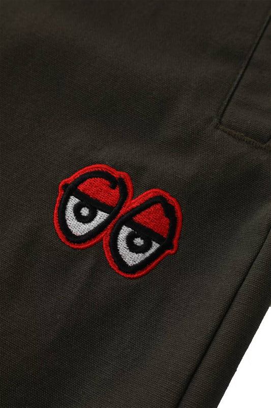 Krooked Pant Eyes Olive Red EMB Elastic Stretch Waist Skateboard Bmx Pants