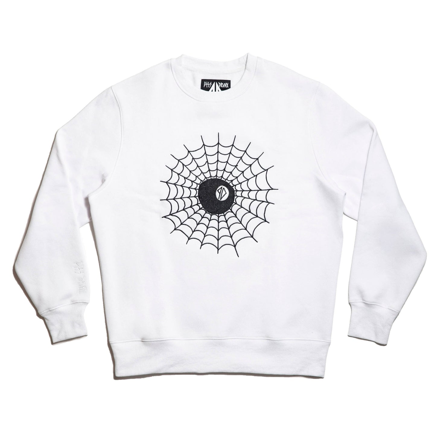 Piss Drunx x Lotties Crew Web 8ball Krewneck WHT/BLK Skateboard Crewneck