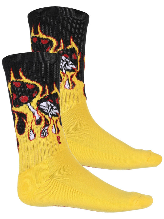 Psockadelic Socks Flaming Shrooms Black Crew OSFM Skateboard Sox