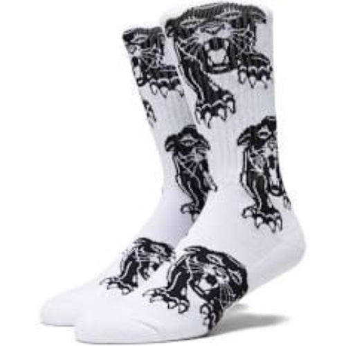 Psockadelic Socks Panther White Crew OSFM Skateboard Sox