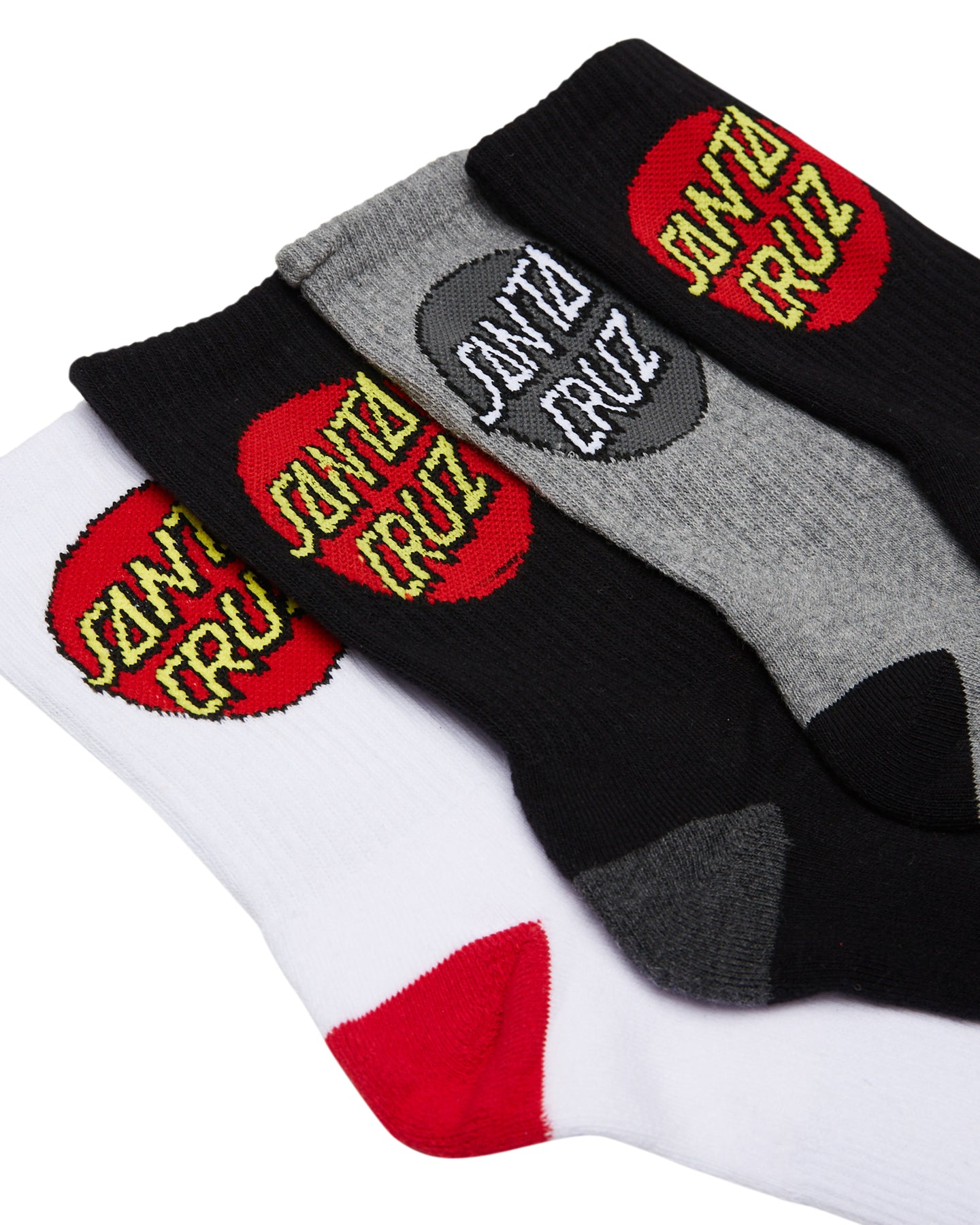 Santa Cruz Socks 4 Pack ASST Crew Size 2-8 Skateboard Sox