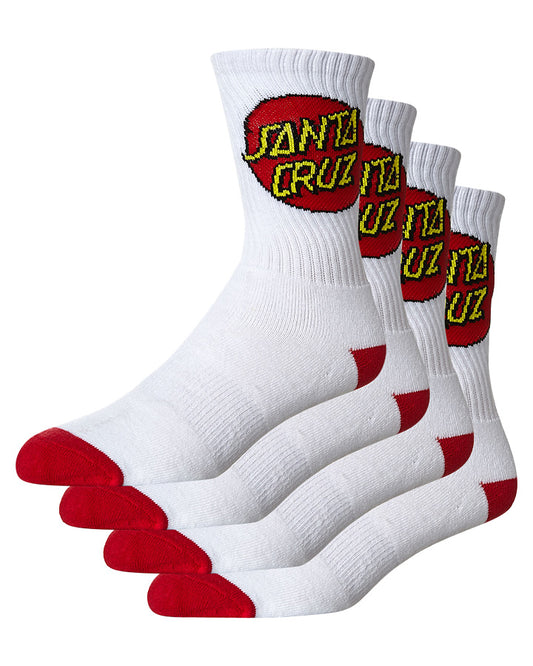 Santa Cruz Socks 4 Pack White Crew Size 2-8 New Youth Skateboard Sox