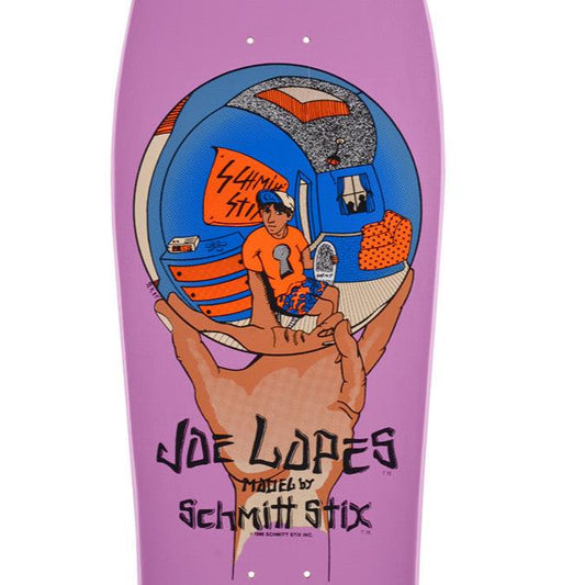 Schmitt Stix Skateboard Deck Joe Lopes Crystal Ball Purple Dip 9.875" Reissue