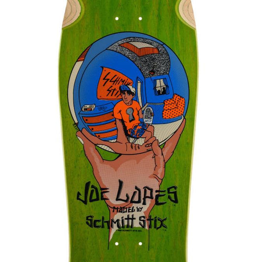 Schmitt Stix Skateboard Deck Joe Lopes Crystal Ball Green/Orange 9.875" Reissue