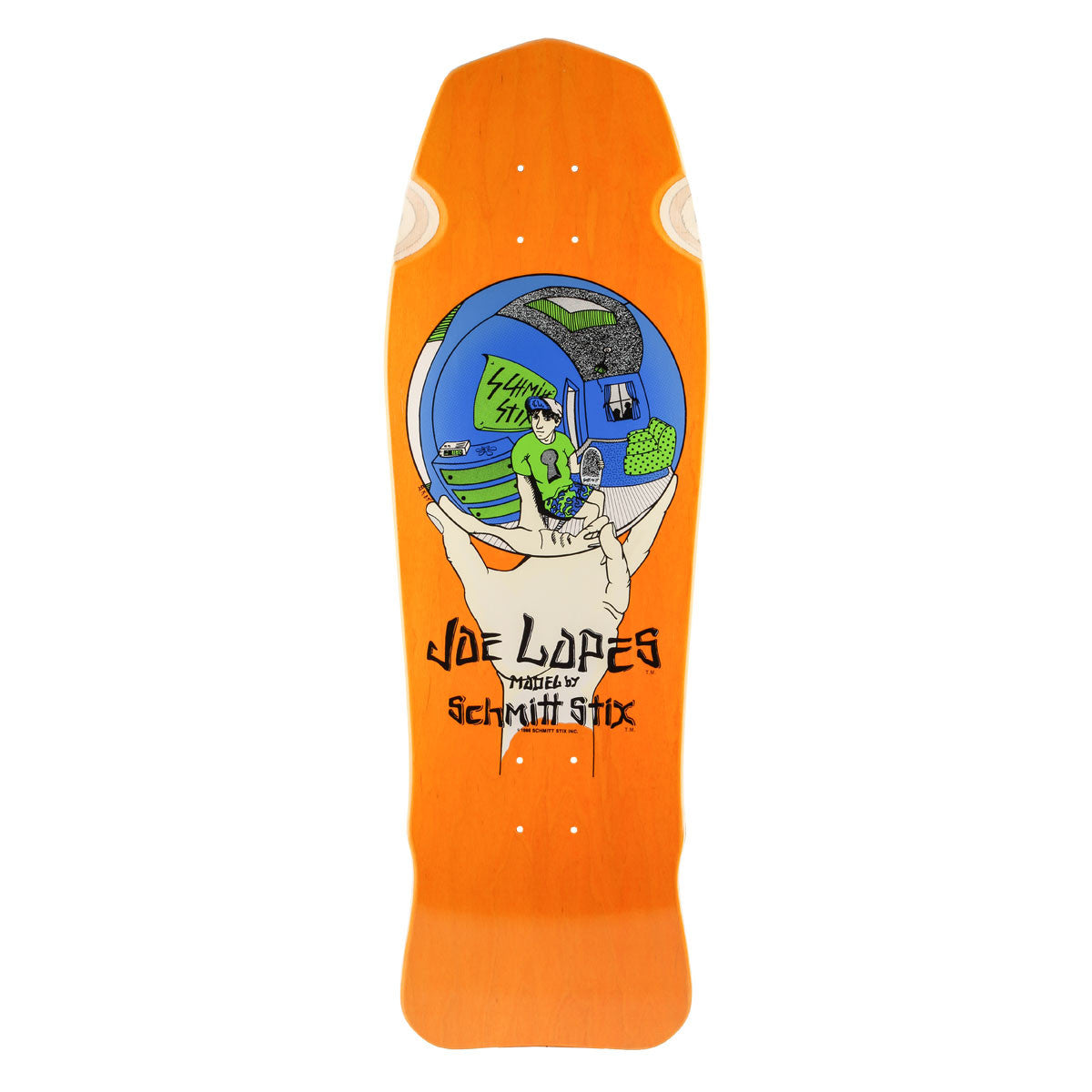 Schmitt Stix Skateboard Deck Joe Lopes Crystal Ball Orange/Green 9.875" Reissue