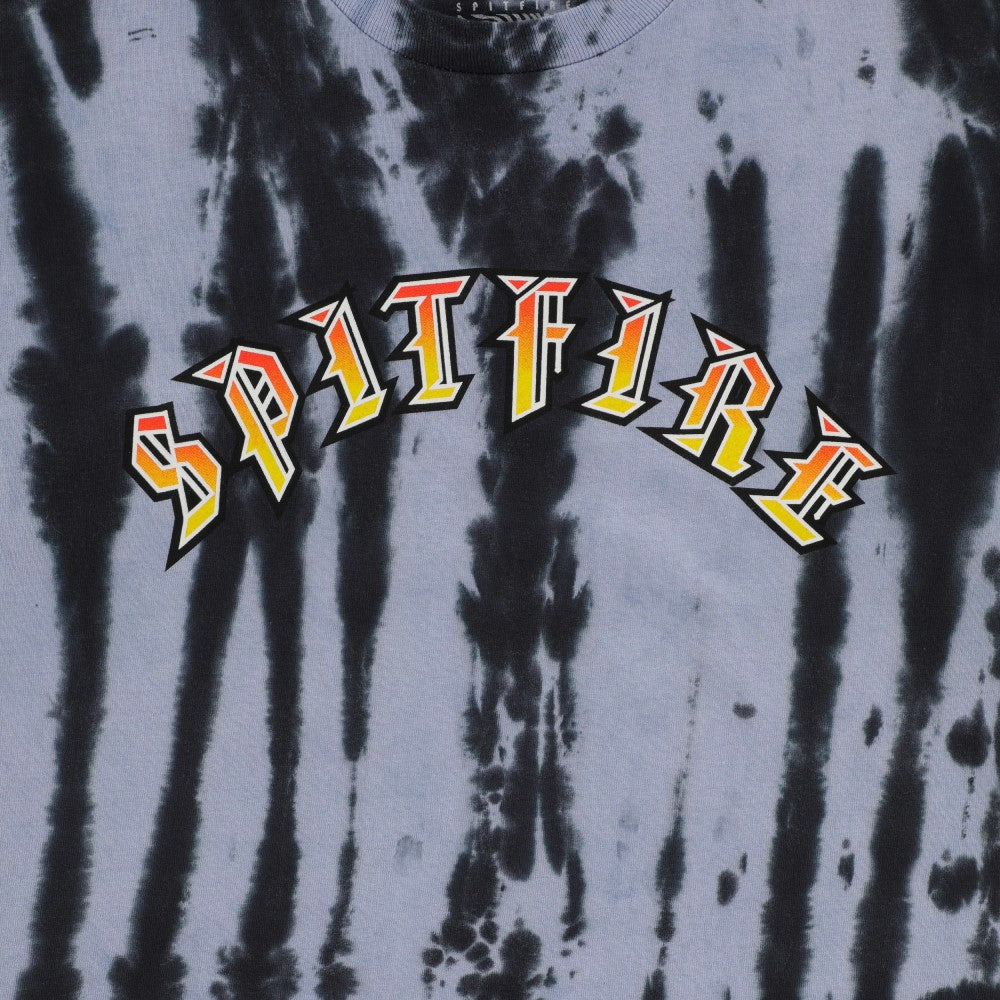 Spitfire Wheels Tee Old E Black/White Pleated Wash Skateboard T-Shirt