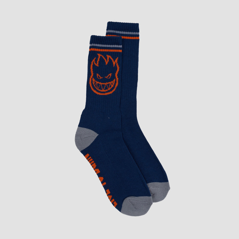 Spitfire Socks Bighead Navy/Orange/Grey Crew SIZE 7-11 Skateboard Sox