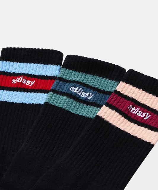 Stussy Socks Italic Stripe Crew Multi 3 Pack Size OSFM New Skateboard Sox
