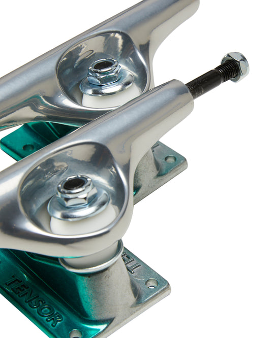 Tensor Skateboard Trucks Alum Stencil Mirror Raw/Green Fade 5.5 Axles 8.25"