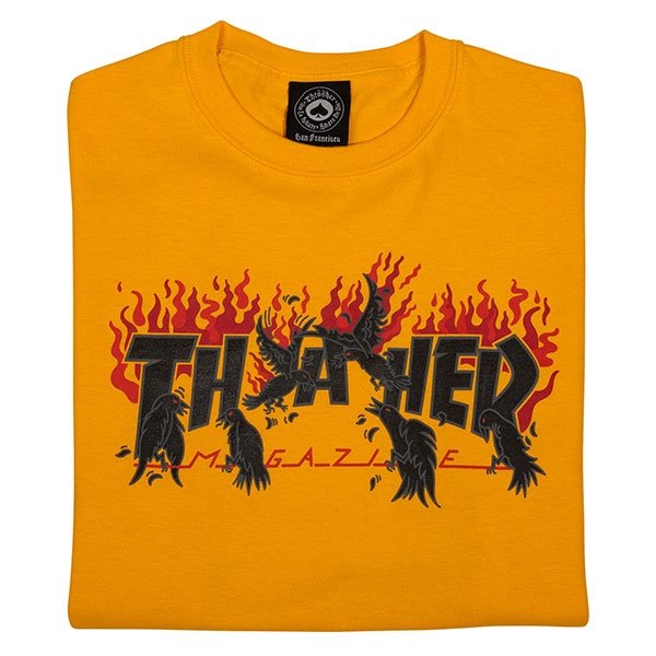 Thrasher Tee Crows Gold Premium Skateboard Magazine T-Shirt