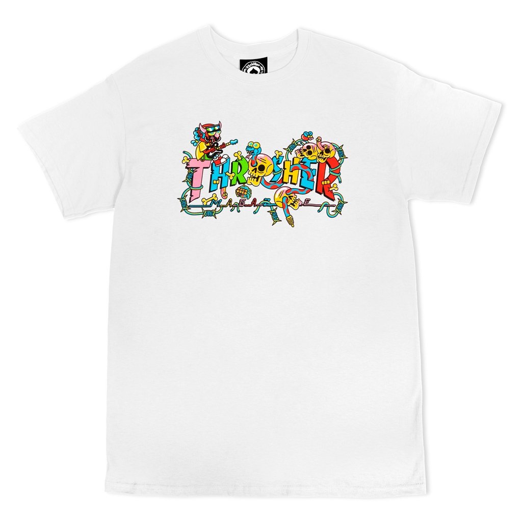 Thrasher Tee Devils Music Logo White Premium Skateboard Magazine T-Shirt