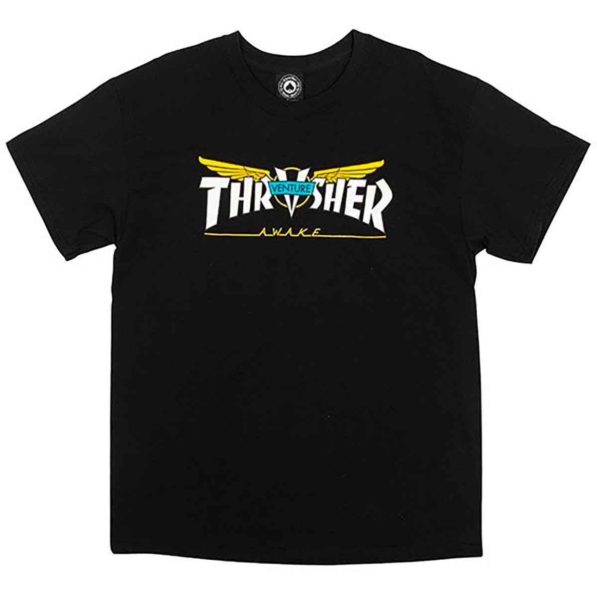 Thrasher Tee Venture Trucks Collab Black Premium Skateboard Magazine T-Shirt