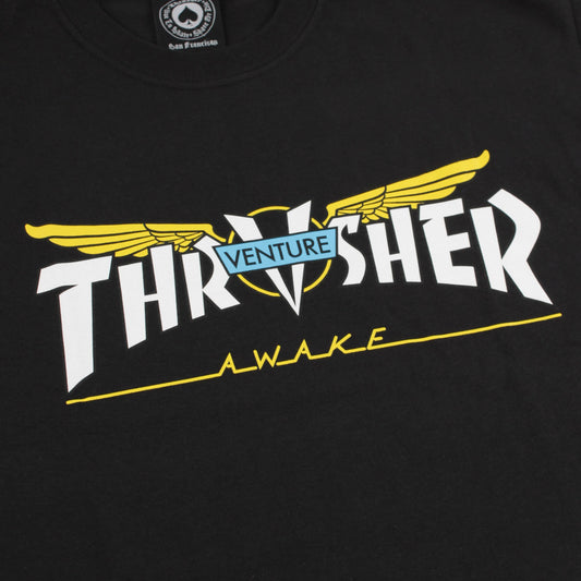 Thrasher Tee Venture Trucks Collab Black Premium Skateboard Magazine T-Shirt