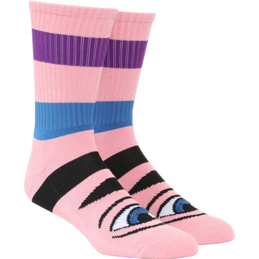 Toy Machine Socks Sect Eye Big Stripe Pink OSFM New Skateboard Sox