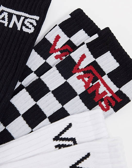 Vans Socks 3 Pack Crew Checkerboard SIZE 9-13 Skateboard Sox