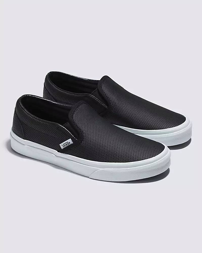 Vans Shoes Classic Slip On Perf Leather Black Us Size Skateboard Sneakers