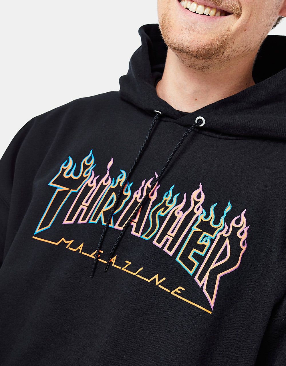 Thrasher Hood Double Flame Neon Black Skateboard Jumper Sweater