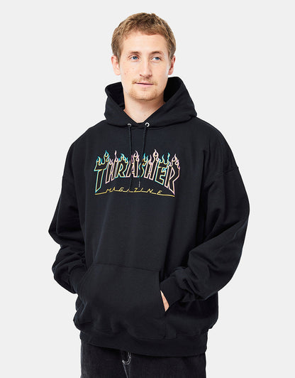Thrasher Hood Double Flame (Neon) Black Skateboard Jumper Sweater