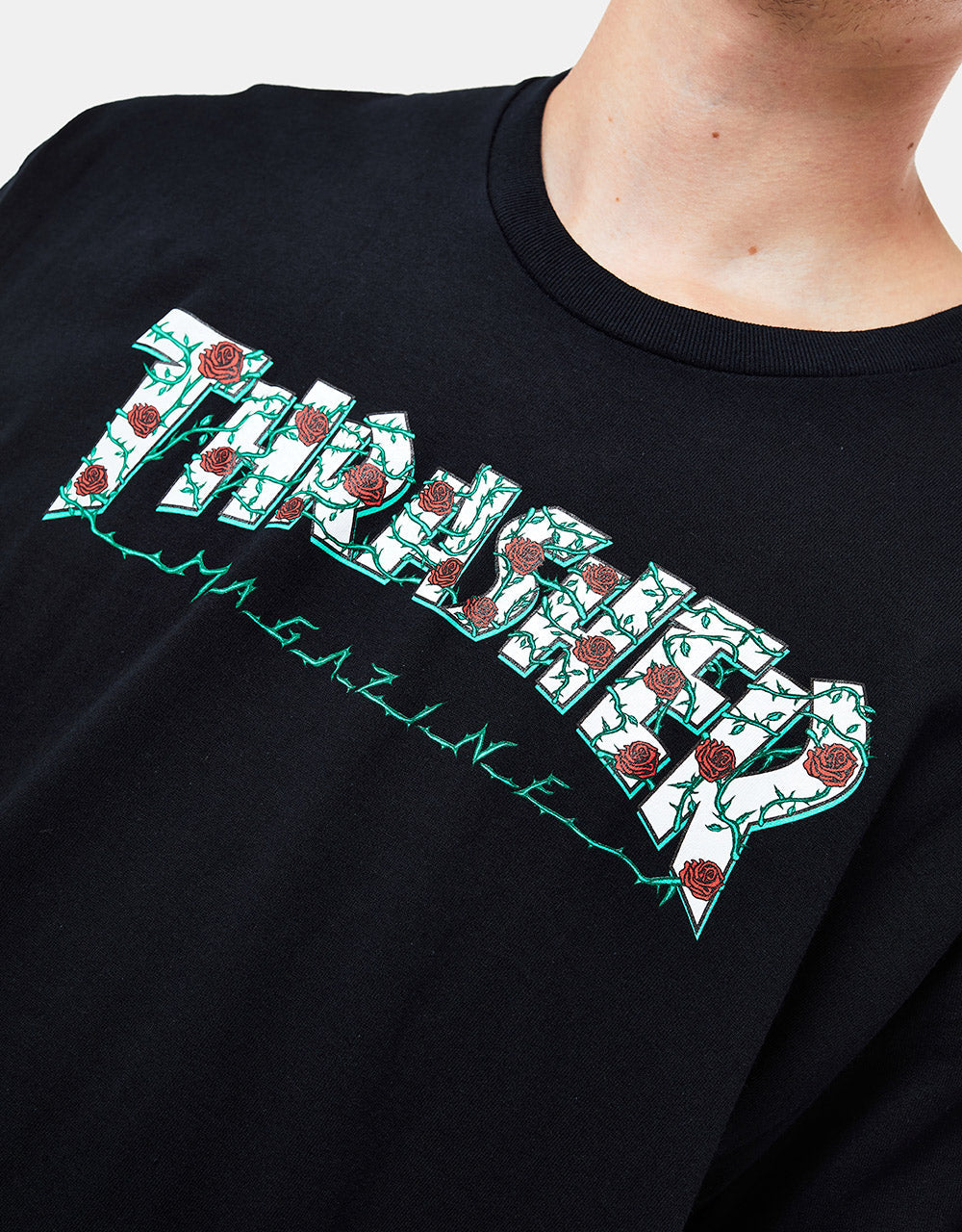 Thrasher Tee Roses Black Skateboard Magazine T-Shirt