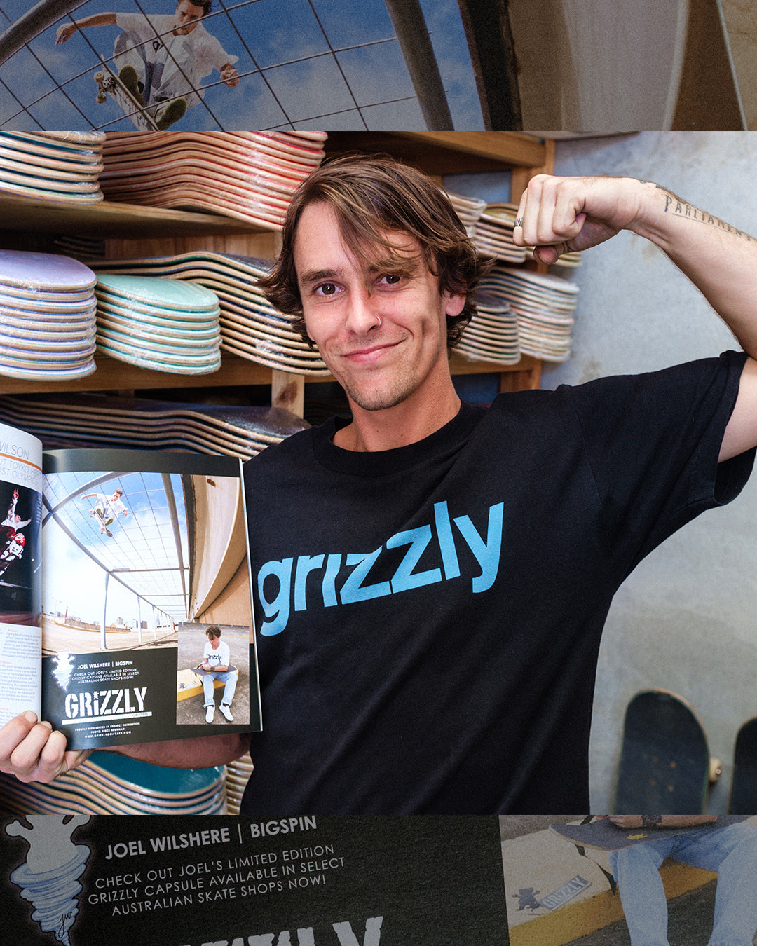 Grizzly Grip Tape X Joel Wilshere Pro Model Full Skateboard Deck Griptape