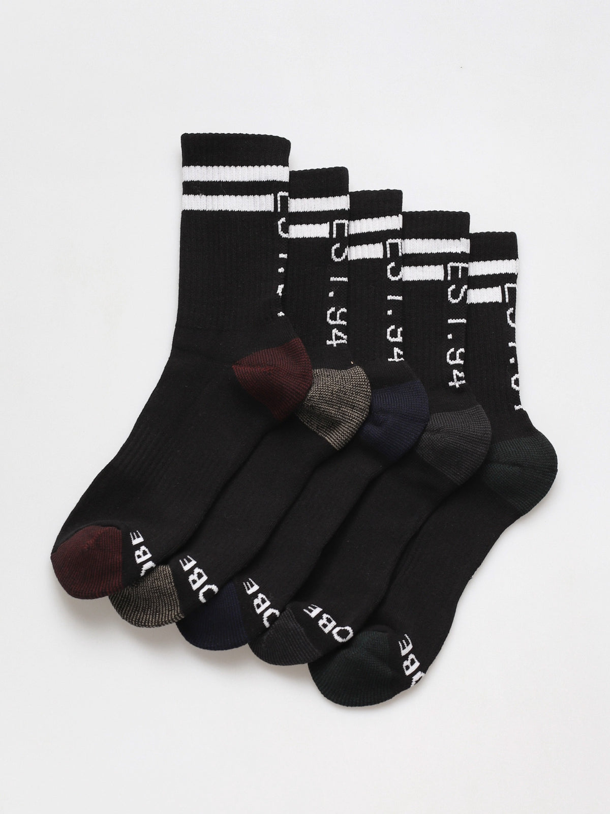 Globe Socks 5 Pack Carter Crew Assorted Black SIZE 7-11 Skateboard Sox