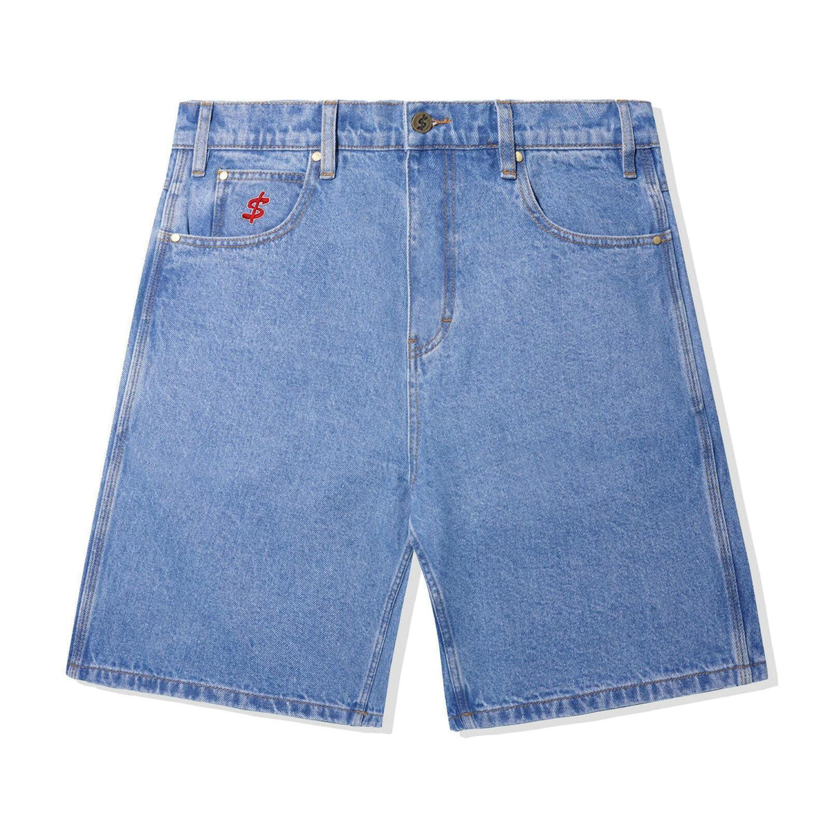 Cash Only Logo Denim Shorts Washed Indigo Blue