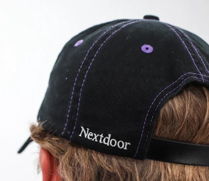 Next Door LOGO HAT cap BLACK / PURPLE CONTRAST STITCH Skate Kingpin store