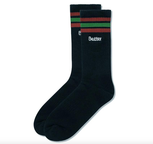 Butter Goods - Stripe Black Sock Green / Red Pair Socks Buttergoods US Mens 7 -