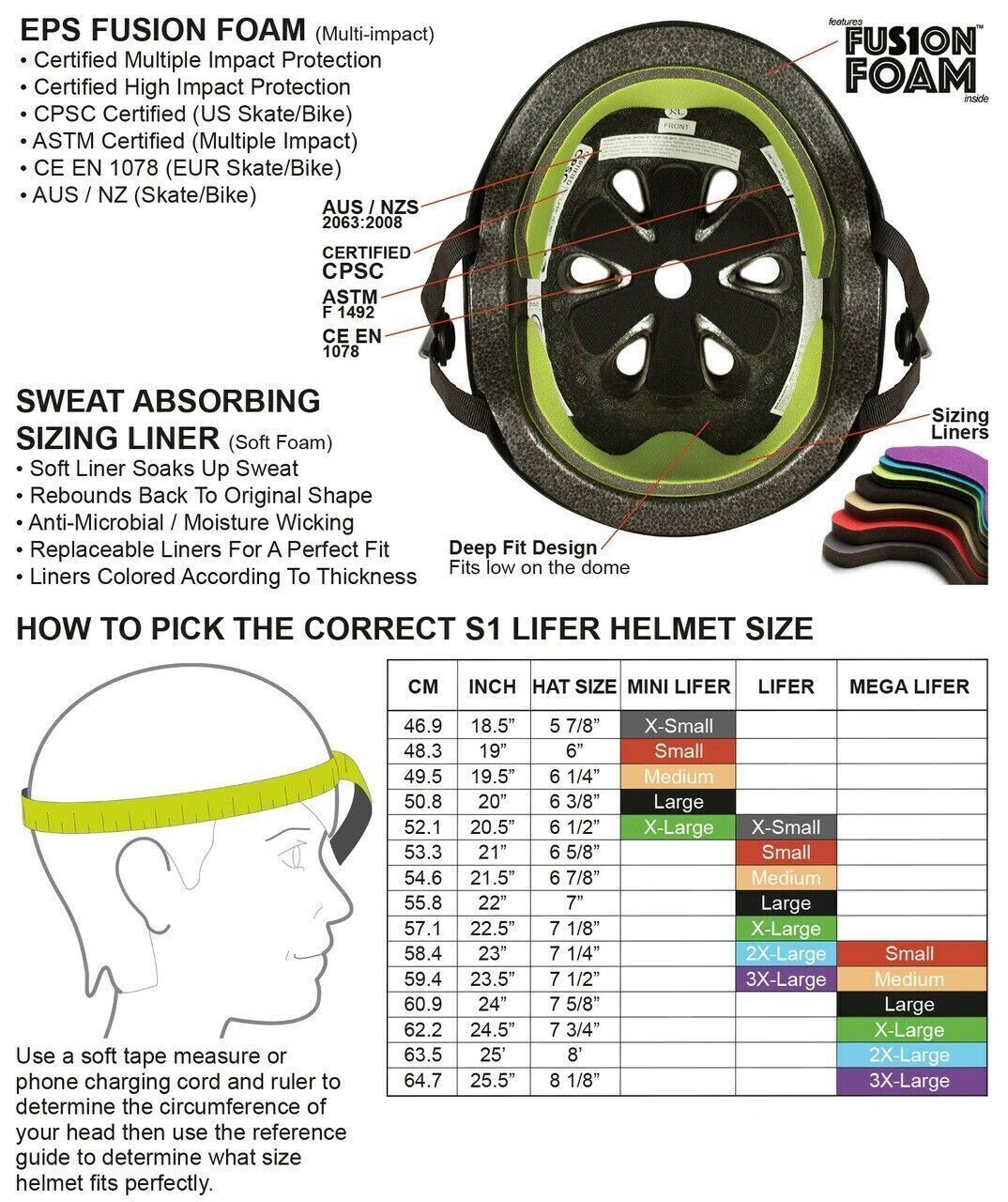 s1 Lifer Helmet Liner S-One Sweat Soaker Replacement