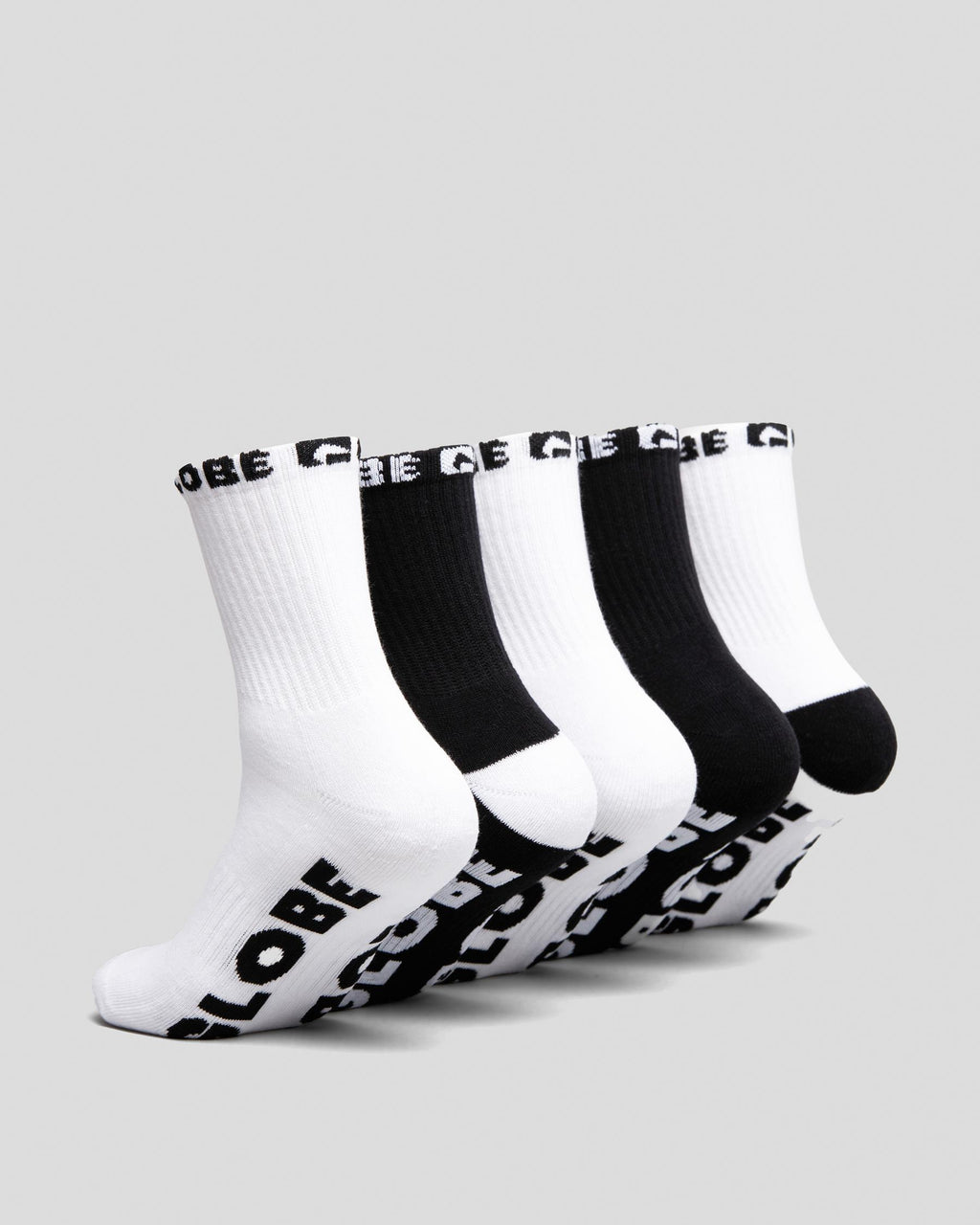 Globe Socks 5 Pack Quarter Black White Crew Size 12-15 Skateboard Sox