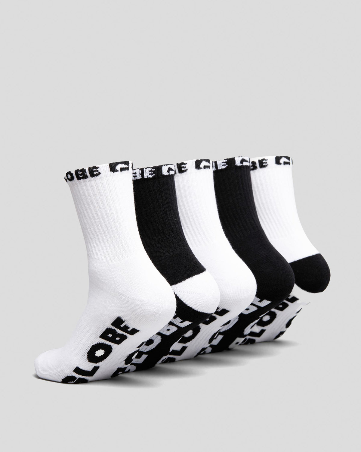 Globe Socks 5 Pack Quarter Black White Crew Size 12-15 Skateboard Sox