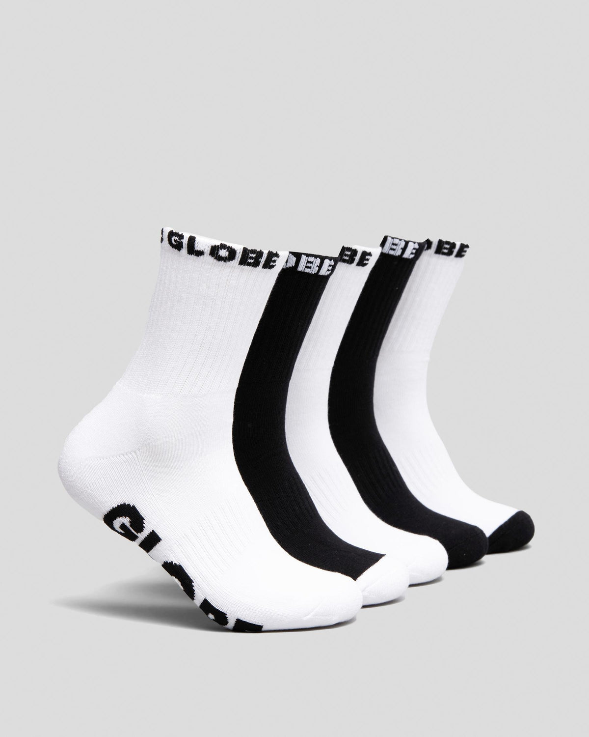 Globe Socks 5 Pack Quarter Black White Crew Size 12-15 Skateboard Sox