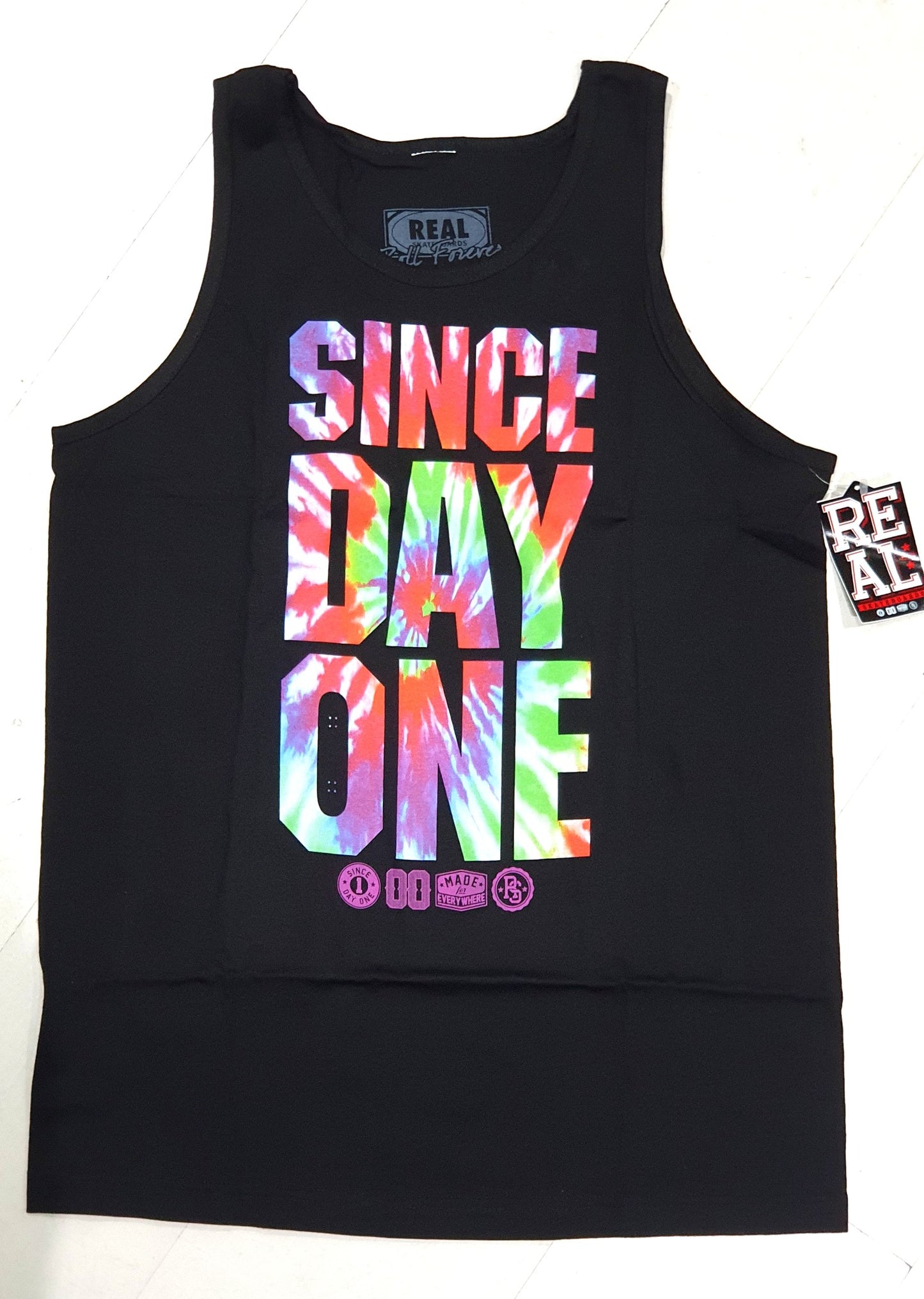 Real Singlet Since Day One Black Tie Dye Skateboard Tank Top SDO II Muscle Tee