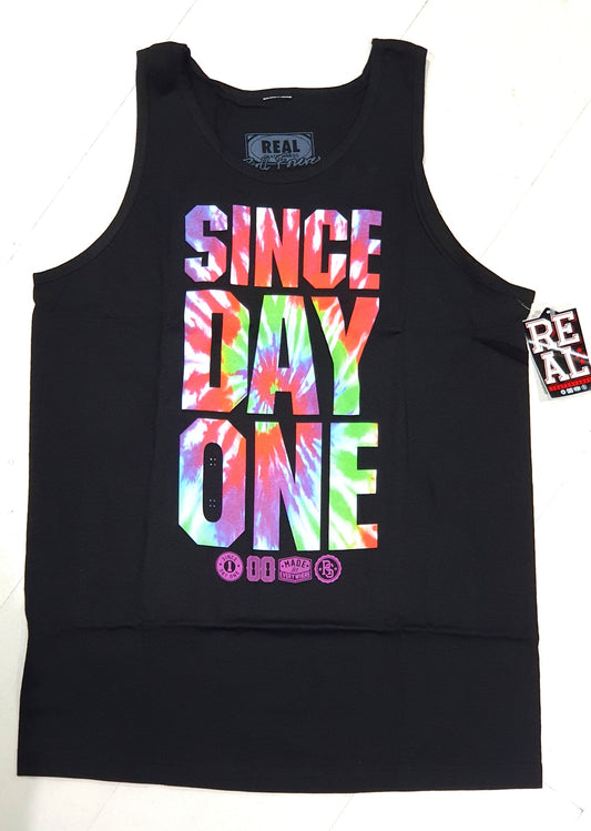 Real Singlet Since Day One Black Tie Dye Skateboard Tank Top SDO II Muscle Tee