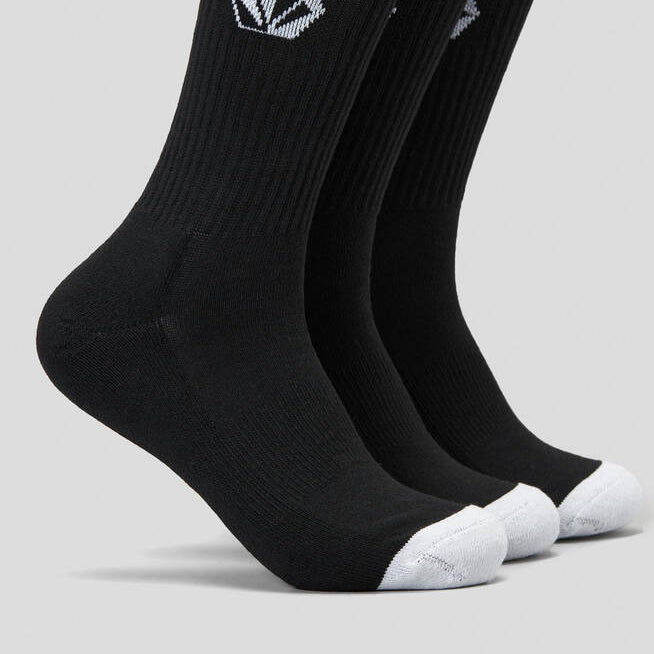 Volcom Socks 3 Pack Full Stone Black Crew Size 9-12 Skateboard Sox
