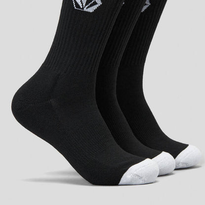 Volcom Socks 3 Pack Full Stone Black Crew Size 9-12 Skateboard Sox