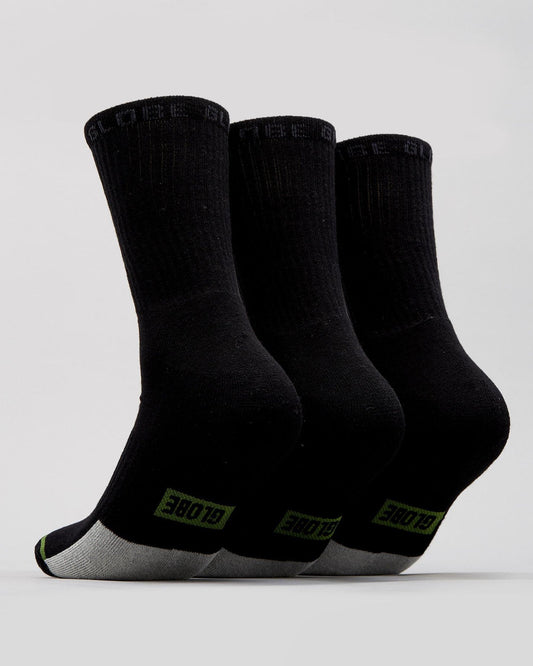 Globe Socks 3 Pack Low Impact Crew Black Size 7 11 Skateboard Sox
