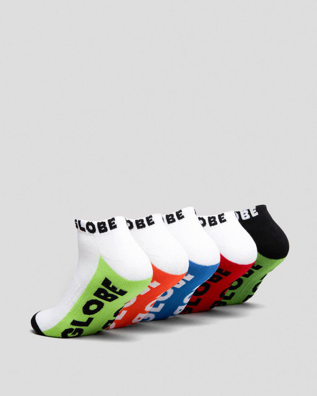 Globe Socks 5 Pack Multi Brights Ankle Size 2-8 Skateboard Sox