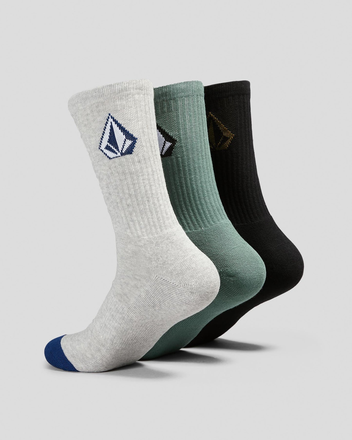 Volcom Socks 3 Pack Full Stone Petrol Crew Size 9-12 Skateboard Sox